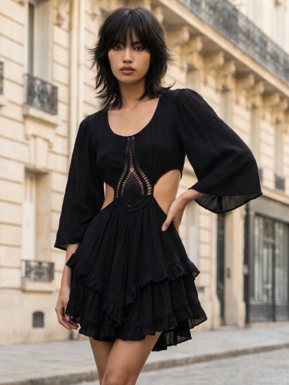 MOD Black BOHO CUT OUT MIni Dress